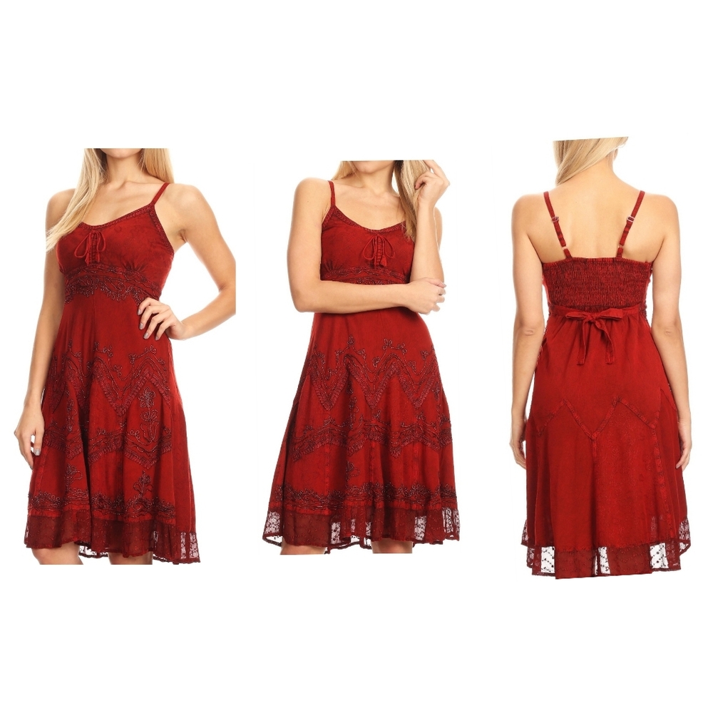 SAKKAS Embroidered Spaghetti Strap Dress. SIZE: L/XL